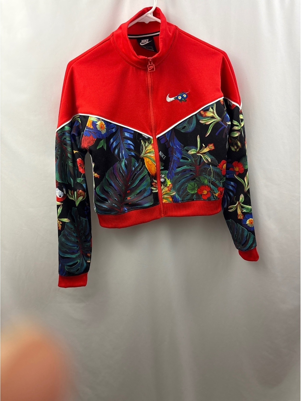 Nike NSW Hyper Femme Womens Floral Print and Red Cropped Track Jacket Size S